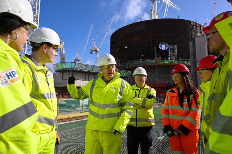 UK Prime Minister Boris Johnson meets apprentices during his visit to Hinkley Point C nuclear power plant in Bridgwater last week. AFP