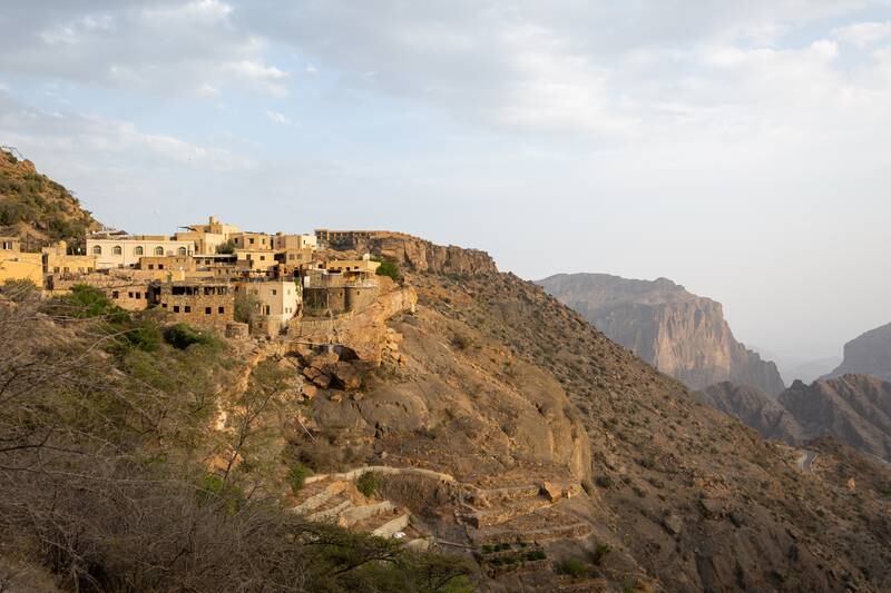 The ancient village of Al Aqer with the Alila Jabal Akhdar hotel behind it. 

