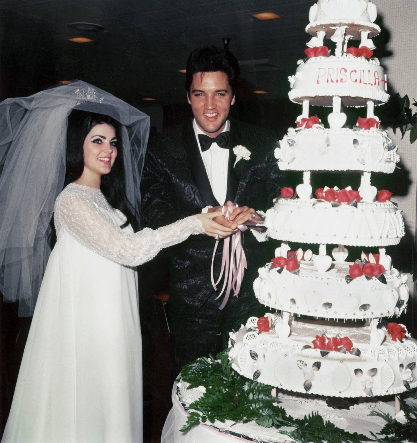 Elvis Presley and Priscilla Presley on their wedding day on May 1,1967. Getty Images 