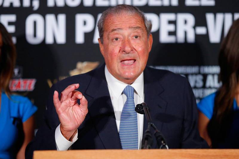 Bob Arum speaks during the Manny Pacquiao v Chris Algieri Media Tour at The Liberty Theatre on September 4, 2014 in New York City. (Photo by Joe Scarnici/Getty Images)
