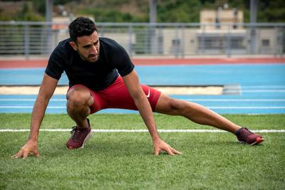 Nour Hadid stretches during a warm up at a training session at Université Antonine, Beirut. (Matt Kynaston)