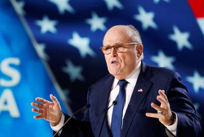 Rudy Giuliani, former Mayor of New York City, delivers his speech as he attends the National Council of Resistance of Iran (NCRI), meeting in Villepinte, near Paris, France, June 30, 2018.  REUTERS/Regis Duvignau