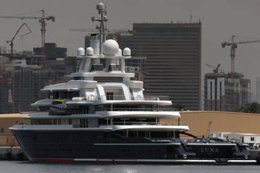 Superyacht 'Luna', owned by Russian billionaire Farkhad Akhmedov, docked at Port Rashid in Dubai in 2019. Reuters  