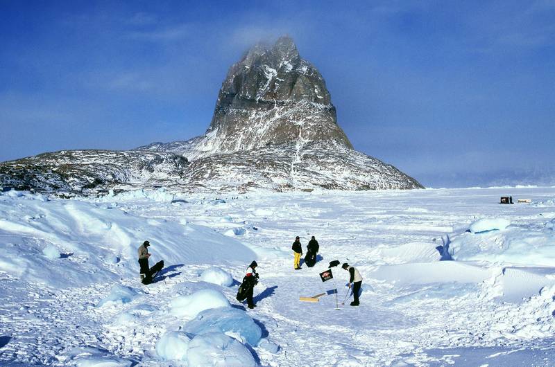 20 Mar 2002:  General view of the 3rd white at the Drambuie World Ice Golf Championship in Uummannaq, Greenland. \ Mandatory Credit:  Alex Livesey/Getty Images \