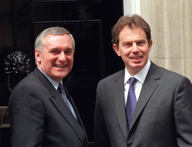 Mr Blair greets Mr Ahern at Downing Street, London, in July 1997. PA