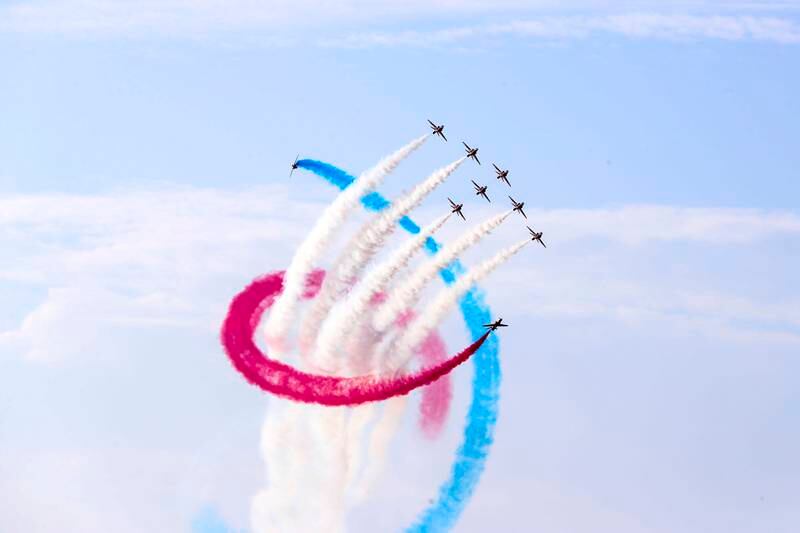 The Red Arrows put on a show at the Corniche in Abu Dhabi. Khushnum Bhandari / The National