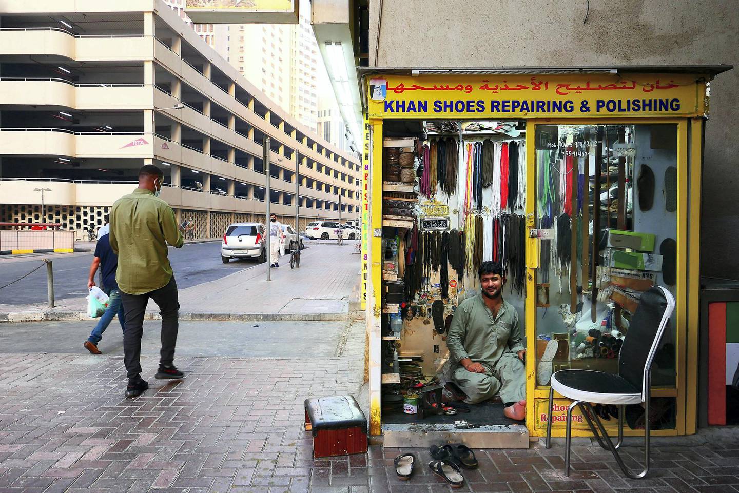 Khan shoes shop in Deira Dubai during the evening on April 21, 2021. Pawan Singh / The National. Story by Sarwat Nasir