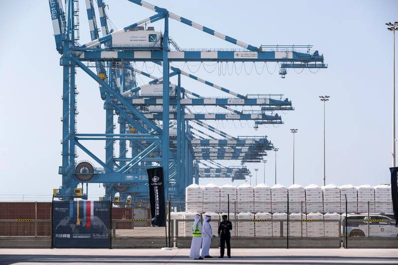 ABU DHABI, UNITED ARAB EMIRATES. 10 DECEMBER 2018. The official inauguration of the CSP Abu Dhabi Terminal in Khalifa Port, Abu Dhabi. General image of the container port section of COSCO Shipping Khalifa Port. (Photo: Antonie Robertson/The National) Journalist: None. Section: National.