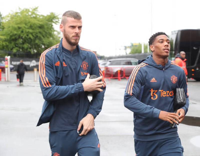 Manchester United's David de Gea and Anthony Martial arrive at Old Trafford to face Liverpool. Getty