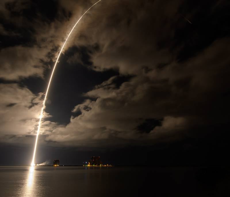 The United Launch Alliance Atlas V rocket with the 'Lucy' spacecraft takes off. EPA