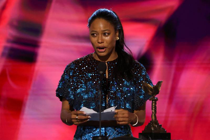 Taylour Paige receives the Best Female Lead award for 'Zola'. Reuters