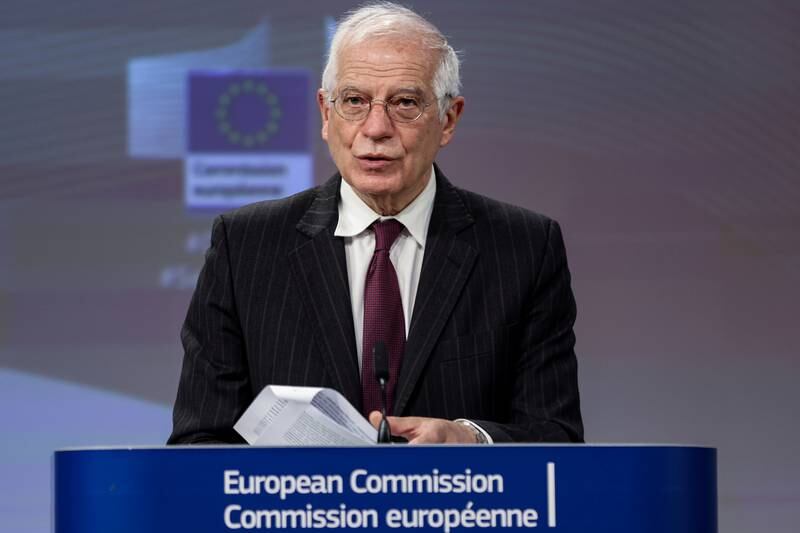 FILE PHOTO: European Commission vice-president Josep Borrell speaks during a news conference on the EU's cybersecurity strategy, in Brussels, Belgium December 16, 2020. Kenzo Tribouillard/Pool via REUTERS/File Photo