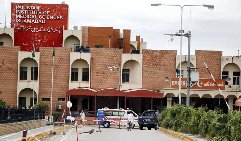 The main building of Pakistan Institute of Medical Sciences (PIMS), the largest public sector health facility in Islamabad, where specialized isolation ward has been established to treat COVID-19 patients. Imran Mukhtar/ The National 