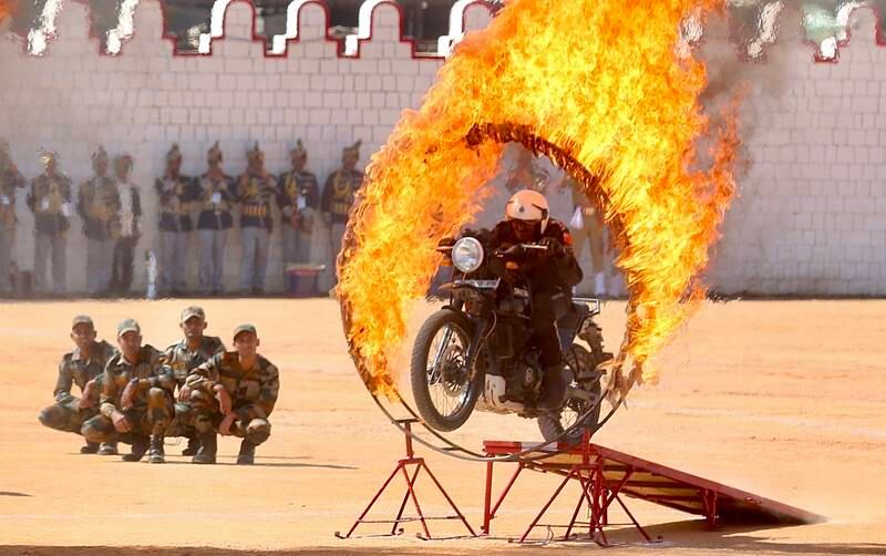 ASC Tornadoes perform motorcycle stunts at Republic Day celebrations in Bangalore. EPA