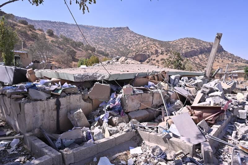 The headquarters of the Komala Party of Iranian Kurdistan in Iraq's Sulaimaniyah province was destroyed by Iranian drones. EPA