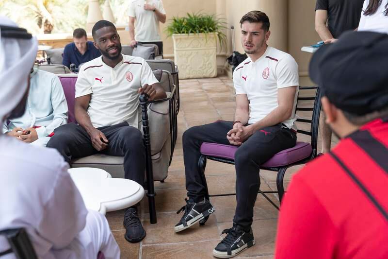 Fikayo Tomori and Brahim Diaz talk to fans in Dubai. 