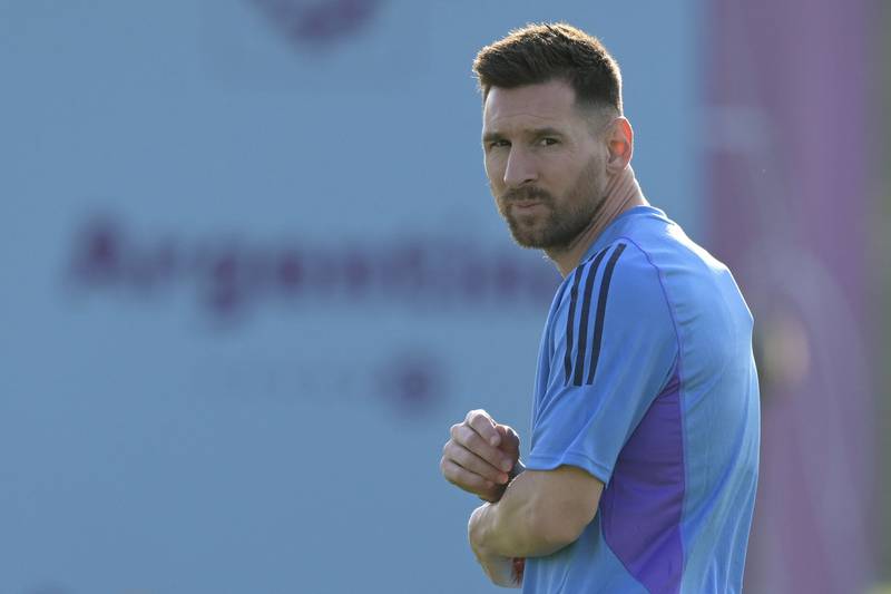 Argentina forward Lionel Messi takes part in a training session at Qatar University in Doha, on November 21, 2022, on the eve of the World Cup match against Argentina. AFP