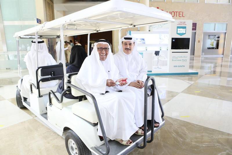  An elderly man leaves on a complimentary trolley after casting his vote during the last day of early voting at the FNC polling stations at Dubai World Trade Centre. Sarah Dea / The National