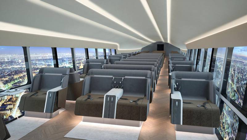 A 100-seat cabin formation on an Airlander 10 airship. All travellers have aisle and window views.  All images courtesy Hybrid Aviation Vehicles