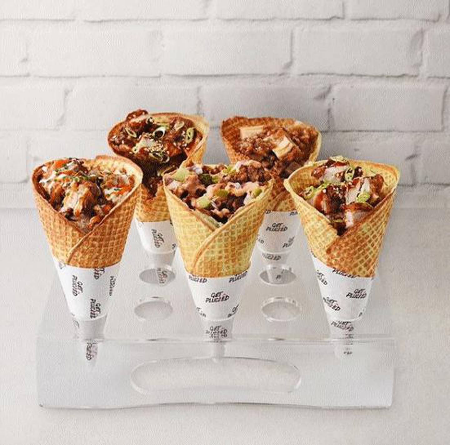 Fried chicken waffle cones from Get Plucked at Food District, Dubai 