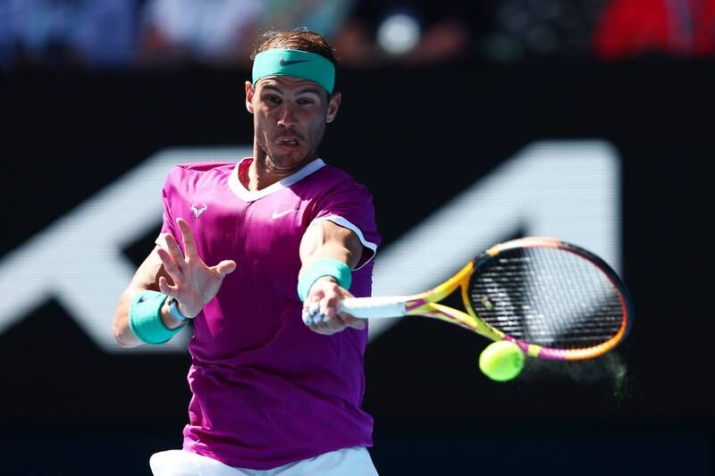 Rafael Nadal plays a forehand to Adrian Mannarino during their Australian Open fourth round match. Getty Images