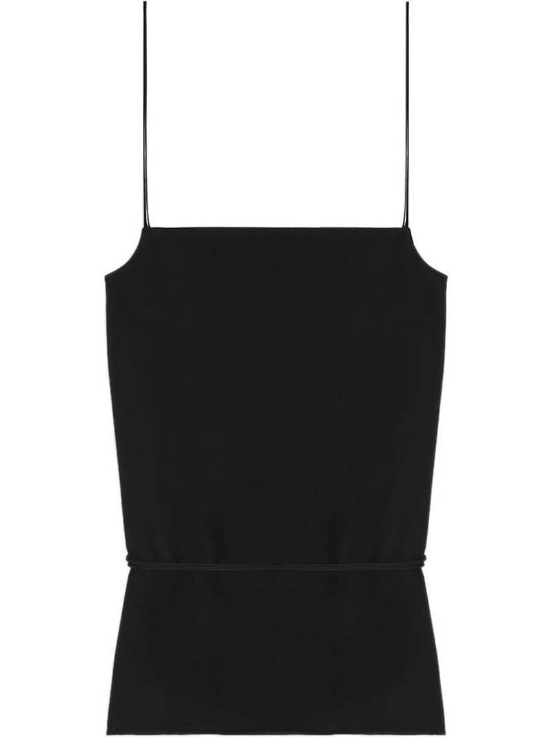 A minimalist black top with a square neck and thin straps from Fenty’s 6-20 collection. Courtesy of Fenty