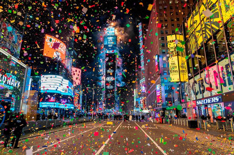 The ball drops to ring in the new year in a mostly empty Times Square in New York City. AFP