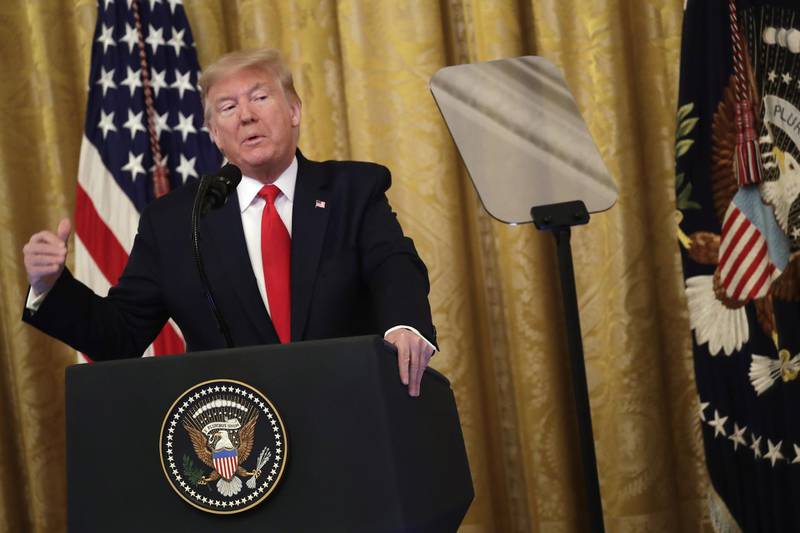 US President Donald Trump speaks during a news conference in the East Room of the White House in Washington. Bloomberg