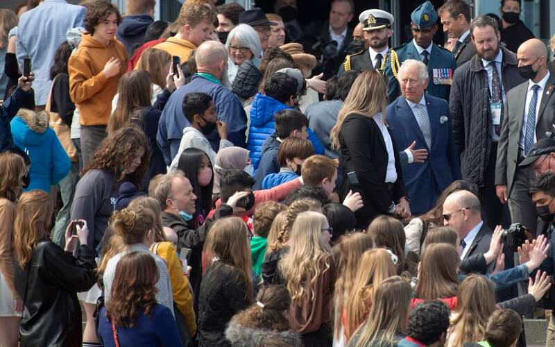 Camilla, Duchess of Cornwall, and Prince Charles are greeted by well-wishers in St.  John's as they arrive for a Royal visit to Canada on Tuesday, May 17, 2022. The Canadian Press/AP