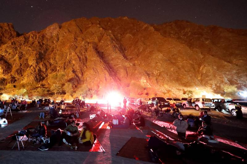Ras al Khaimah, United Arab Emirates - December 13, 2020: News. The Geminid meteor shower at an event put on by the Dubai Astronomy Group at Wadi Shawkah in Ras al Khaimah. Sunday, December 13th, 2020 in Ras al Khaimah. Chris Whiteoak / The National