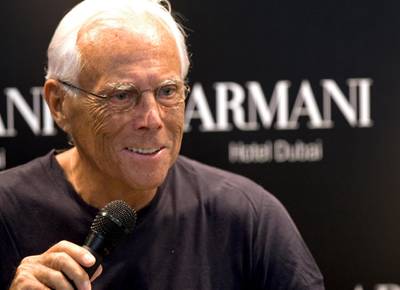 Dubai - April 27, 2010 - Giorgio Armani duriing a press conference at the hotel of the Armani Hotel in the Burj Khalifa in Dubai April 27, 2010. (Photo by Jeff Topping/The National) 
 