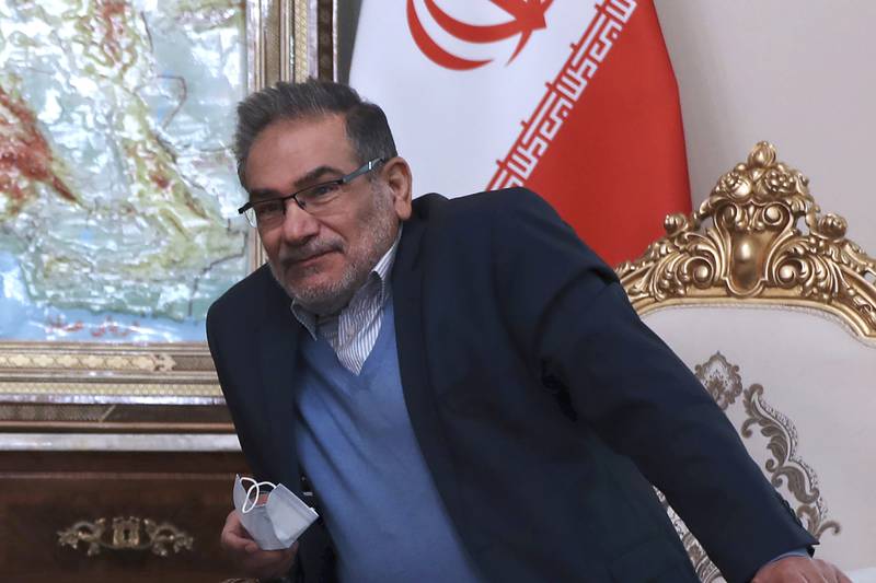 Ali Shamkhani in Tehran in June 2021. He was in the UAE last week and has travelled to Iraq to discuss matters of mutual concern with Baghdad. AP