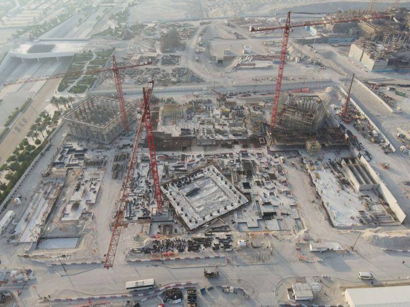 An aerial image released in June 2021 of the Abrahamic Family House on Saadiyat Island shows that work is well under way. Photo: Abu Dhabi Media Office