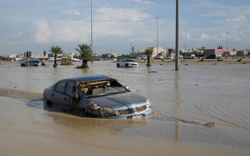 A vehicle in flood water in the Fahaheel area of Kuwait City. EPA
