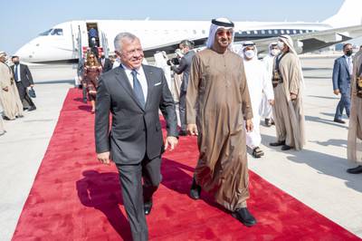 Sheikh Mohamed and King Abdullah at the airport on November 23, 2021. The King of Jordan later left the UAE and was seen off by Sheikh Mohamed.