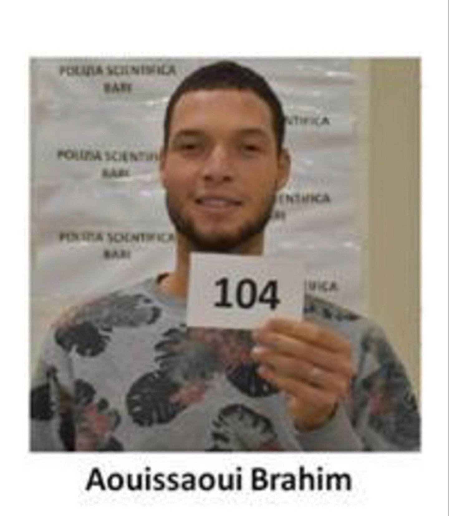 epa08785544 An undated photograph shows Tunisian citizen Brahim Aouissaoui, at an undisclosed location, issued 30 October 2020. Brahim Aouissaoui was named as suspected terrorist in a knife attack that left three people dead in Nice, France, on 29 October. The attack comes less than a month after the beheading of a French middle school teacher in Paris on 16 October.  EPA/STR BEST QUALITY AVAILABLE