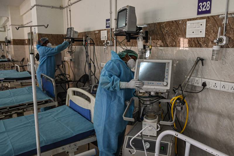 Medical staff prepare an isolation ward for Covid-19 patients at a government hospital in Chennai, India. AFP