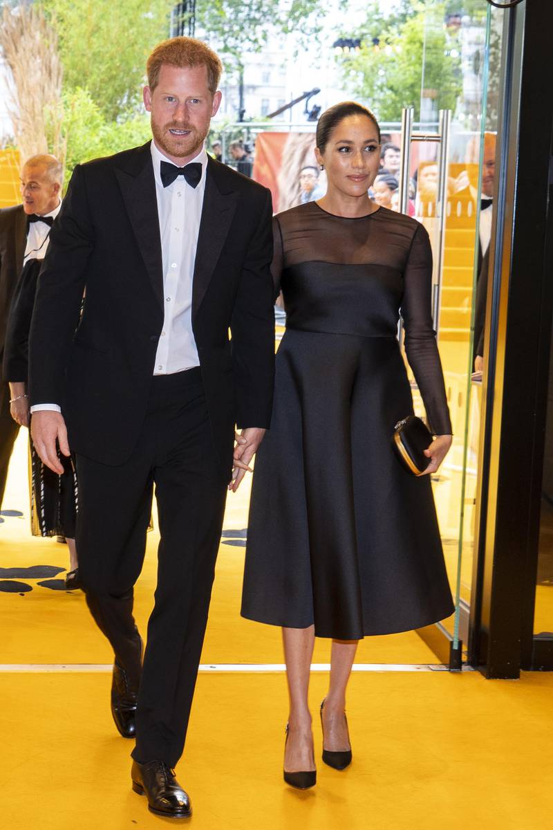 LONDON, ENGLAND - JULY 14: Prince Harry, Duke of Sussex and Meghan, Duchess of Sussex arrive to attend the European Premiere of Disney's "The Lion King" at Odeon Luxe Leicester Square on July 14, 2019 in London, England.  (Photo by Niklas Halle'n-WPA Pool/Getty Images)