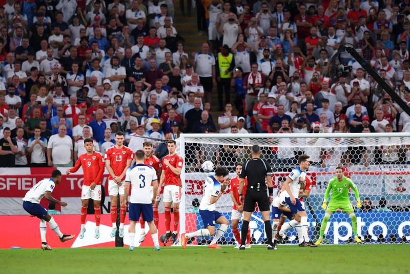 Marcus Rashford scores the first goal direct from a free-kick. Getty