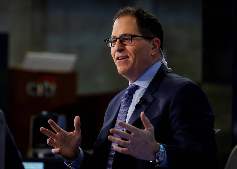 FILE PHOTO: Dell CEO Michael Dell speaks during an interview with CNBC on the floor of the New York Stock Exchange (NYSE) in New York, U.S., July 2, 2018. REUTERS/Brendan McDermid/File Photo