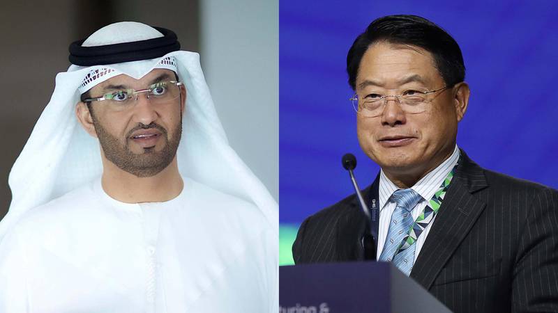 Dr. Sultan Al-Jaber, UAE Minister of Industry and Advanced Technology and LI Yong, Director General, UNIDO. GMIS, Getty Images