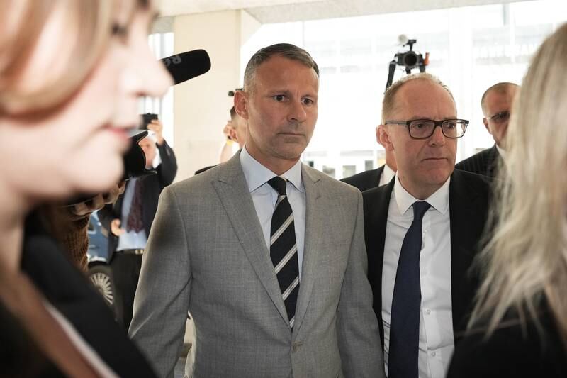 Ryan Giggs arriving at Manchester Crown Court with his legal team on August 9, 2022.  Getty Images