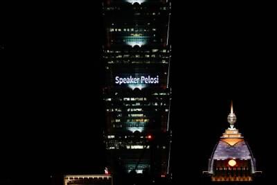 A Taipei 101 skyscraper message welcomes Ms Pelosi to Taiwan. EPA
