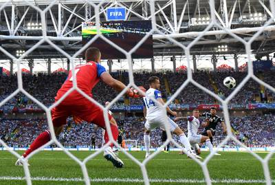 Argentina's Serigo Aguero scores his side's first goal. It was also Aguero's first ever goal at a World cup Finals. Matthias Hangst / Getty Images