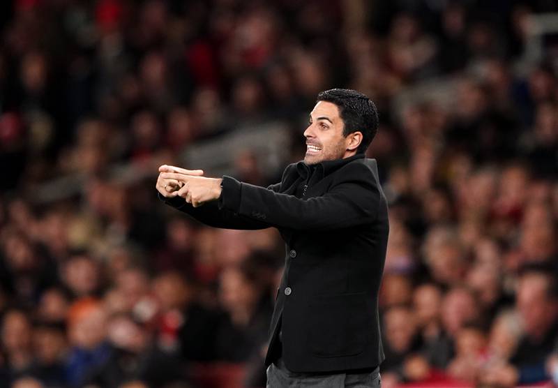 Arsenal manager Mikel Arteta gestures on the touchline during the Premier League match at the Emirates Stadium, London. Picture date: Friday October 22, 2021.