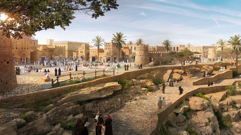 A rendering of the restored Diriyah project. The project will house 12 galleries, several restaurants and 30 new hotels. Courtesy of Diriyah Gate Development Authority