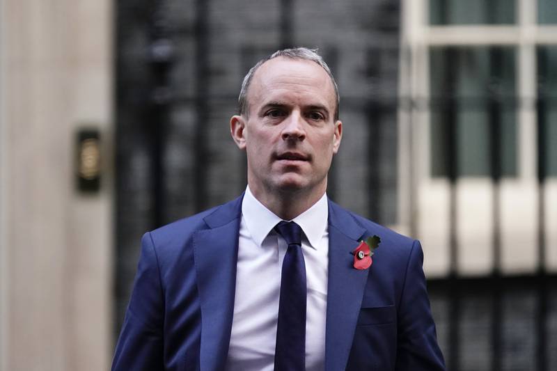 Deputy Prime Minister Dominic Raab leaves 10 Downing Street, London, following a Cabinet meeting. PA