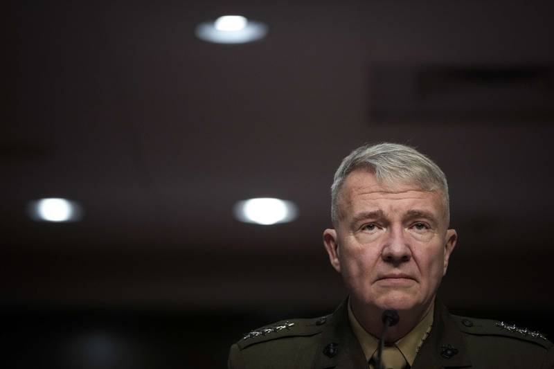 US Central Command chief Gen Kenneth McKenzie giving evidence to the Senate Armed Services hearing in Capitol Hill. AFP