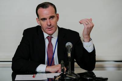U.S. envoy to the coalition against Islamic State, Brett McGurk, speaks with media during a briefing to Defeat ISIS and an update on the Coalition's efforts during the 72nd United Nations General Assembly in New York, U.S., September 22, 2017. REUTERS/Eduardo Munoz