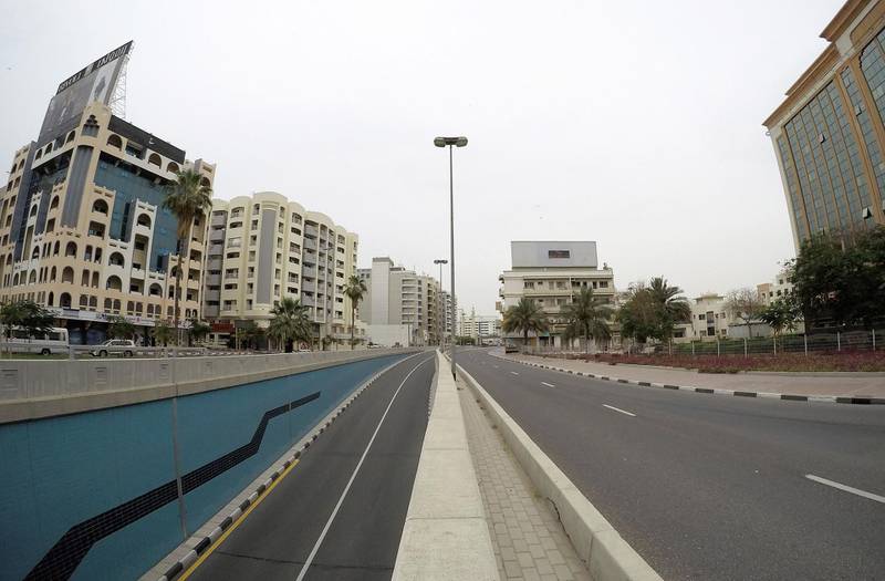 DUBAI, UNITED ARAB EMIRATES , April 11 – 2020 :-  View of the almost empty underpass near Deira Clock tower in Deira Dubai. Dubai is conducting 24 hours sterilisation programme across all areas and communities in the Emirate and told residents to stay at home. UAE government told residents to wear face mask and gloves all the times outside the home whether they are showing symptoms of Covid-19 or not. (Pawan Singh/The National) For News/Online/Instagram/Standalone